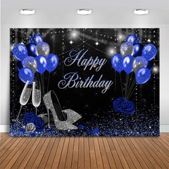 Mocsicka Birthday Backdrop for Women Silver 7x5ft (82×60 inch), Blue,Silver