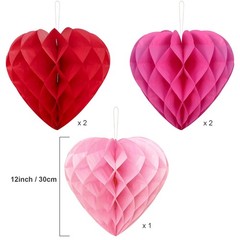 5 PCS Heart Honeycomb Party Decorations Shaped Paper Pom Poms Balls 12 Inch
