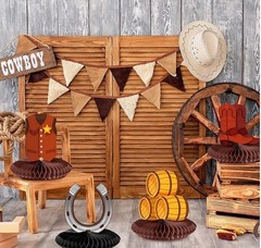9 Pc Cowboy Western Party Decorations Paper Honeycomb Centerpieces NEW