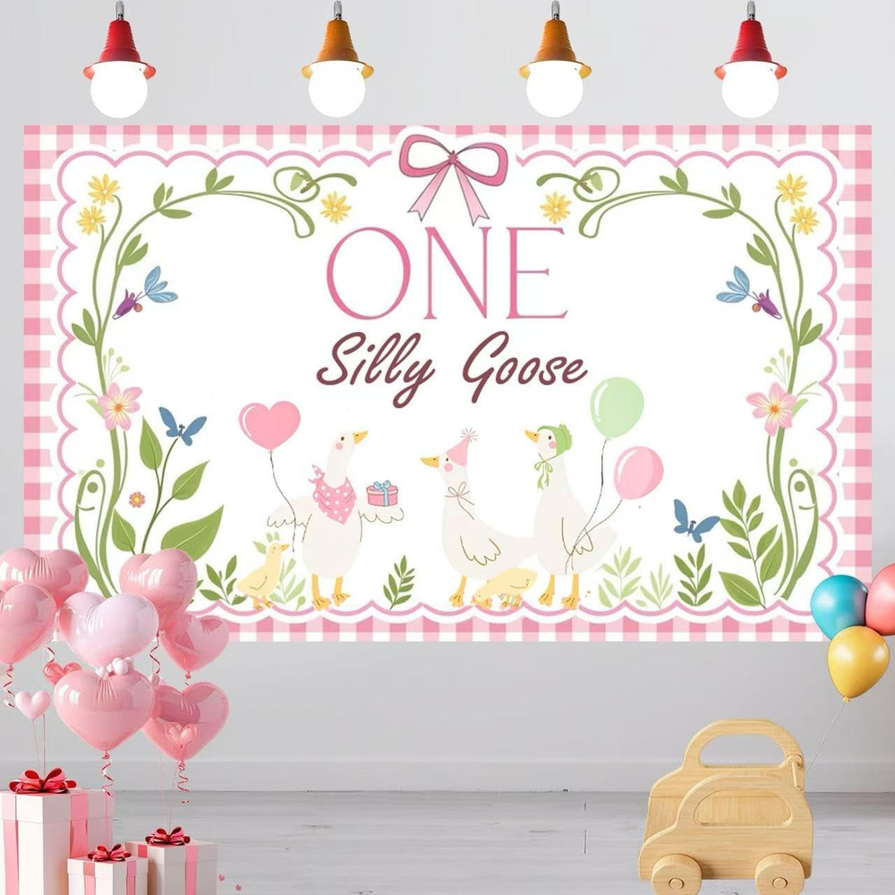 Silly Goose Birthday Decor, 70×43 Inch Backdrop for Baby Shower and Party