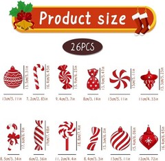 26 Pcs Christmas Ceiling Hanging Decorations Set Candy Swirl Ornaments Holiday