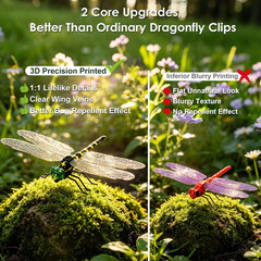 12 Pack 3D Dragonfly Clips, Fake Dragonflies with Stakes, Realistic Plastic Drag