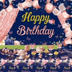 Navy Blue Rose Gold Birthday Decorations 30pcs Confetti Balloons – Floral Party