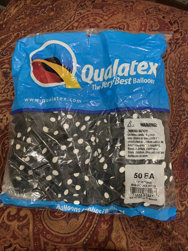 11” Round Black Qualatex White Polka Dots Balloons, 50ct