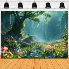 Enchanted Fantasy Forest Flower Birthday Backdrop Party Photo Background Decor