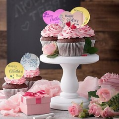 40Pcs Happy Mother’s Day Cupcake Topper Acrylic Cake Disc Heart Round Cake To…