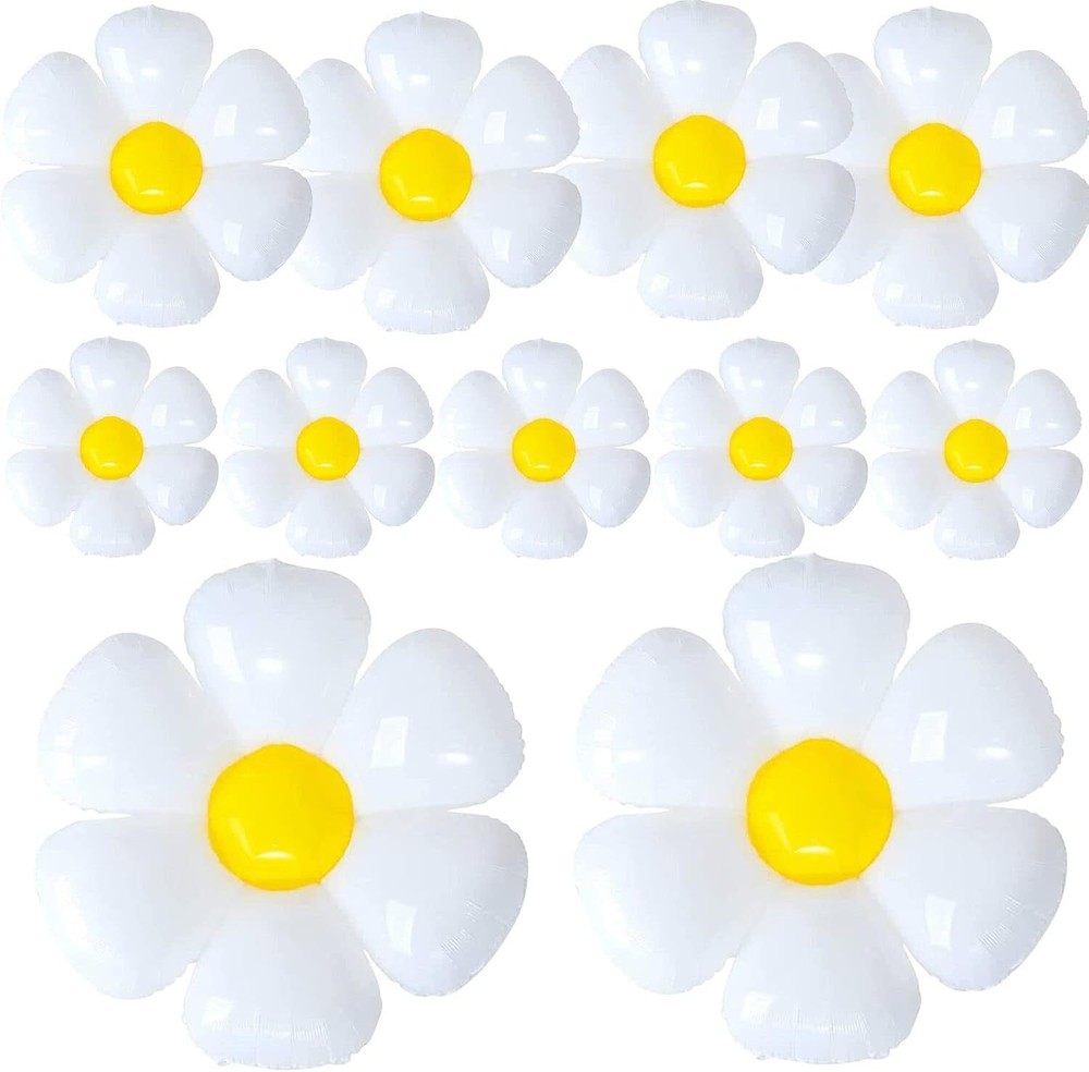 11PCS Daisy Balloons,Huge White Flower Daisy Foil Mylar Balloons for Baby Shower