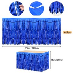 6 Pcs 29×108 Inch Blue Metallic Foil Fringe Tinsel Table Skirts