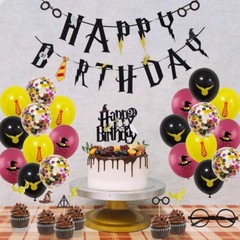 Magical Wizard Style Happy Birthday Banner and Magician Party Decorations-69Pcs