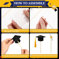 48 Pcs Mini Graduation Cap Decorations 2026 Black Felt Small Grad Cap with Gold