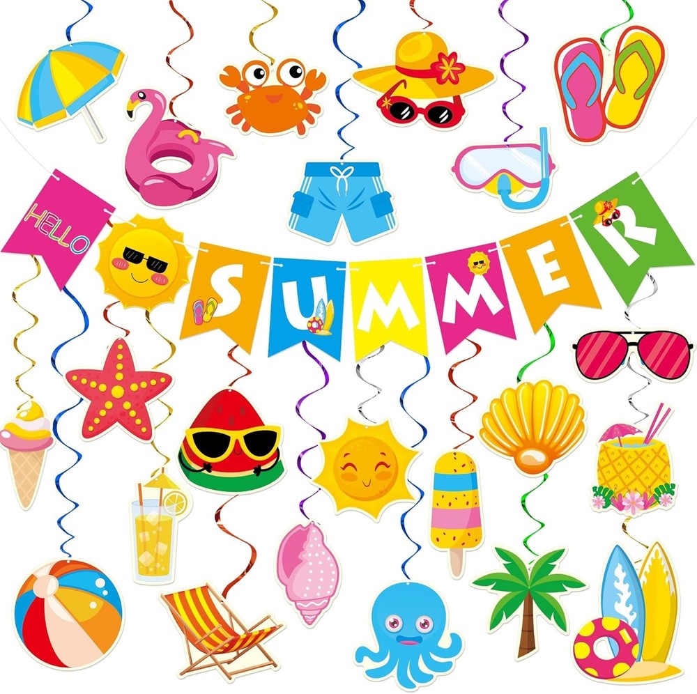 Summer Party Decorations – 61 Pcs Beach Pool Party Decorations Hello Summer Bann