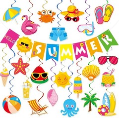 Summer Party Decorations – 61 Pcs Beach Pool Party Decorations Hello Summer Bann