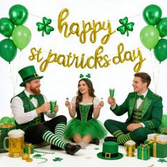 Happy St. Patrick’s Day Script/Cursive Gold Letter Balloons, 18 Inch Irish Fe…