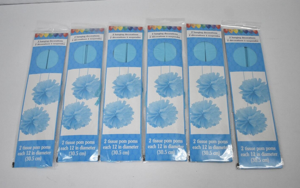 Lot of 6 Celebration Colorful Tissue Pom Poms 12″ Blue Hanging Decoration 227834