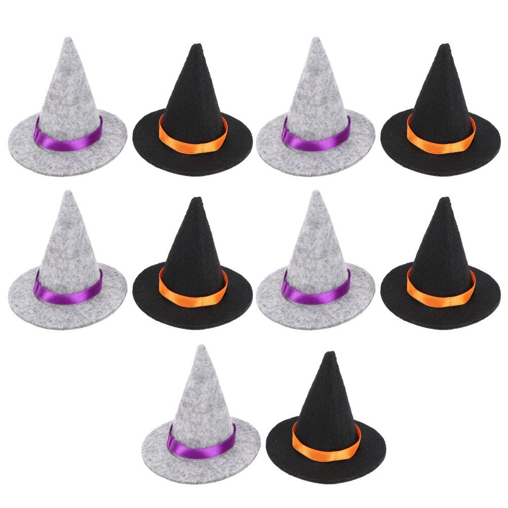 10pcs Mini Felt Witch Hats Handmade Wine Bottle Decor for DIY Hair Accessories