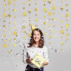 Gold 35th Birthday Decorations Number 35 Circle Dot Twinkle Star Garland