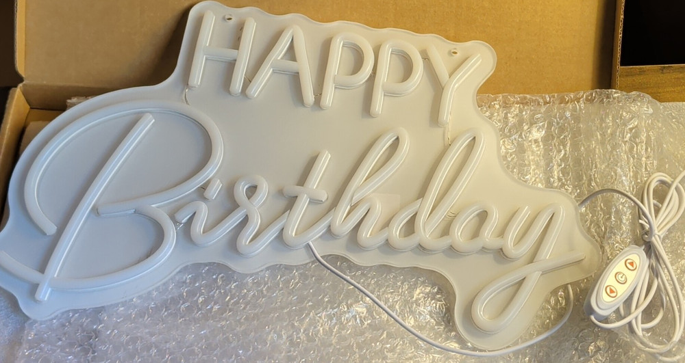 LED Happy Birthday Party Sign White Plastic Metal Decoration