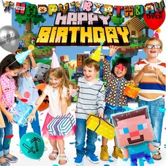 113 Minecraft Birthday Party Decorations Tableware Balloons Banner Plates Cups