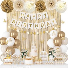 White and Gold Birthday Decorations for Women Girls with Butterfly Sticker Gold