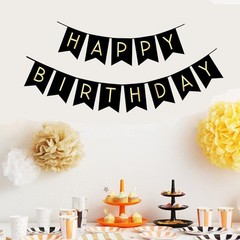 Reusable Black Birthday Banner with Shiny Gold Letters for Stylish Celebrations