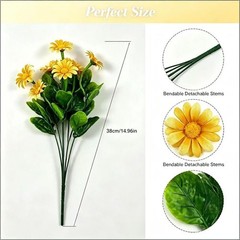 Home Decor Artificial Flower Bouquet Bendable Stems Yellow Purple White