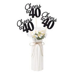 10 Pack Cheers To 40 Black Glitter 40th Birthday Centerpiece Topper Sticks