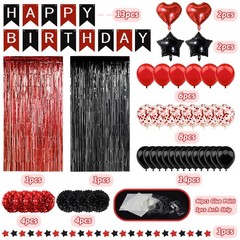 Red Black Birthday Party Decorations, Happy Birthday Banner Pompoms Balloon A…