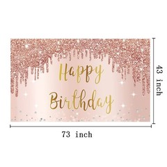 Rose Gold Happy Birthday Banner & Backdrop Decorations for Girls & Women, Pin…