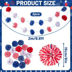 Red White and Blue Tissue Paper Pom Pom Garlands, Patriotic Decorations, Paper P