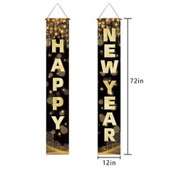 Happy New Year Banner 72 x 12 Inch Large New Year Front Door Porch Sign Banner