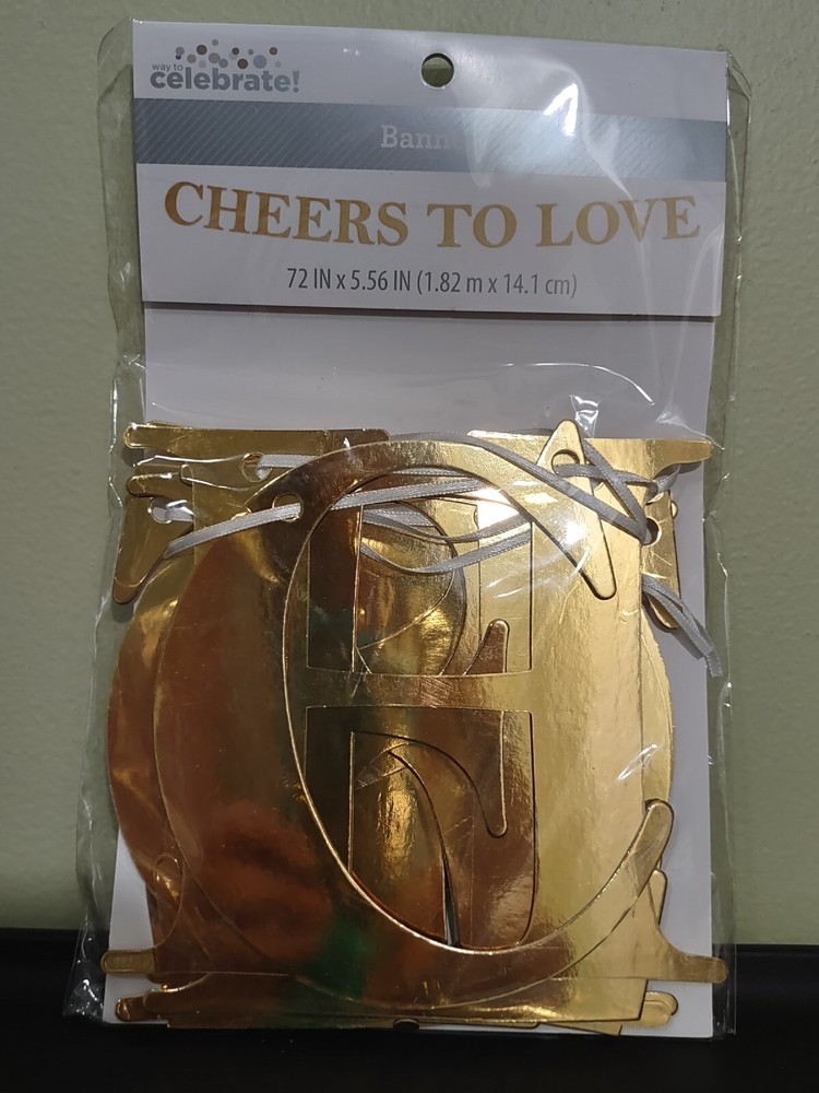 Party Decorations CHEERS TO LOVE Gold Cut-Out Banner 72″x 5.56″ Gold Foil Banner