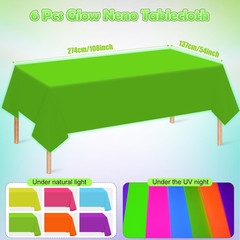6 Pack Neon Table Cloths Party Decorations, Pink Orange Yellow Green Blue Purple