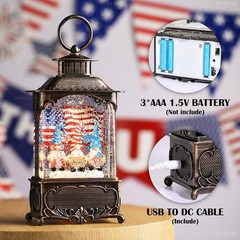 Gnome Snow Globe Lantern 4th of July Decorations with Timer, USB and Battery …