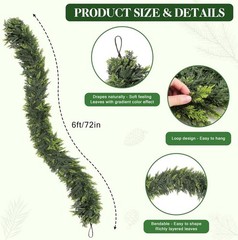 2Pcs 6 ft Christmas Cedar Garland-Realistic Cedar Pine Needles with 20 Pinecones