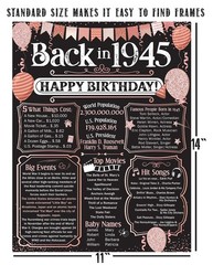 80th Birthday Decorations 1945 Year Poster 11×14 Unframed Party Supplies Gift