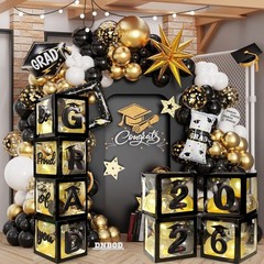2026 Graduation Balloon Boxes Decorations, 4pcs Graduation Blocks with 32pcs …