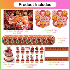 Turning Red Birthday Party Supplies Set Plates Balloons Cake Toppers for Kids