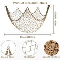 2 Pack Fish Net Decorations – 80×40 Inch Brown Fishing Net Decor for Under Th…