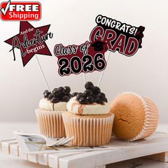 2026 Graduation Cupcake Toppers – 48 Pcs Maroon Graduation Party Supplies Mini C