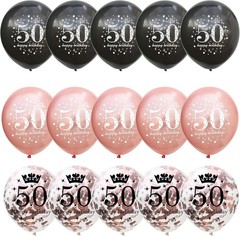 50th Birthday Decorations for Women, Pre-Strung Black Rose Gold Happy Birthda…