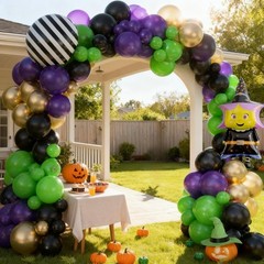 Halloween Balloon Garland Arch Kit,Purple Orange and Black Balloons with Spid…