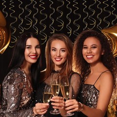 Gold Hanging Swirl Decorations 30 Pcs, Streamers Party Decorations -Twin Tail…