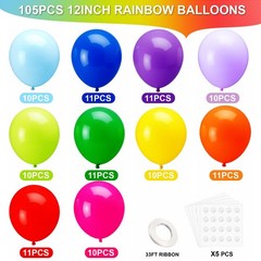105pcs Rainbow Latex Balloons, 12 inches Assorted color ballons, Round Helium…