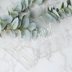 5×7 Frosted Arch Acrylic ‘Please Sign Our Guestbook’ Wedding Sign with Base