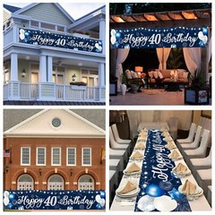 Domgoge Happy 40th Birthday Decoration Banner Large Blue and Silver Happy 40