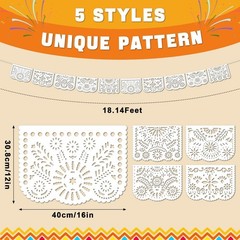 EggSun 6 Pack White Papel Picado Banner Mexican Party Wedding