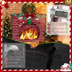 3D Artificial Wooden Fireplace Prop with Light Strip, 27″x23″x3.4″ Red Firepl…