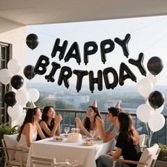 Black Happy Birthday Balloon Banner Set -16 Inch Foil Letters Balloons, Reusa…