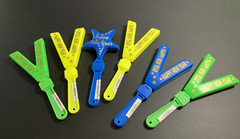 New w/stickers 6 NEW YEAR’S EVE Clappers * Green, Yellow and Blue Plastic