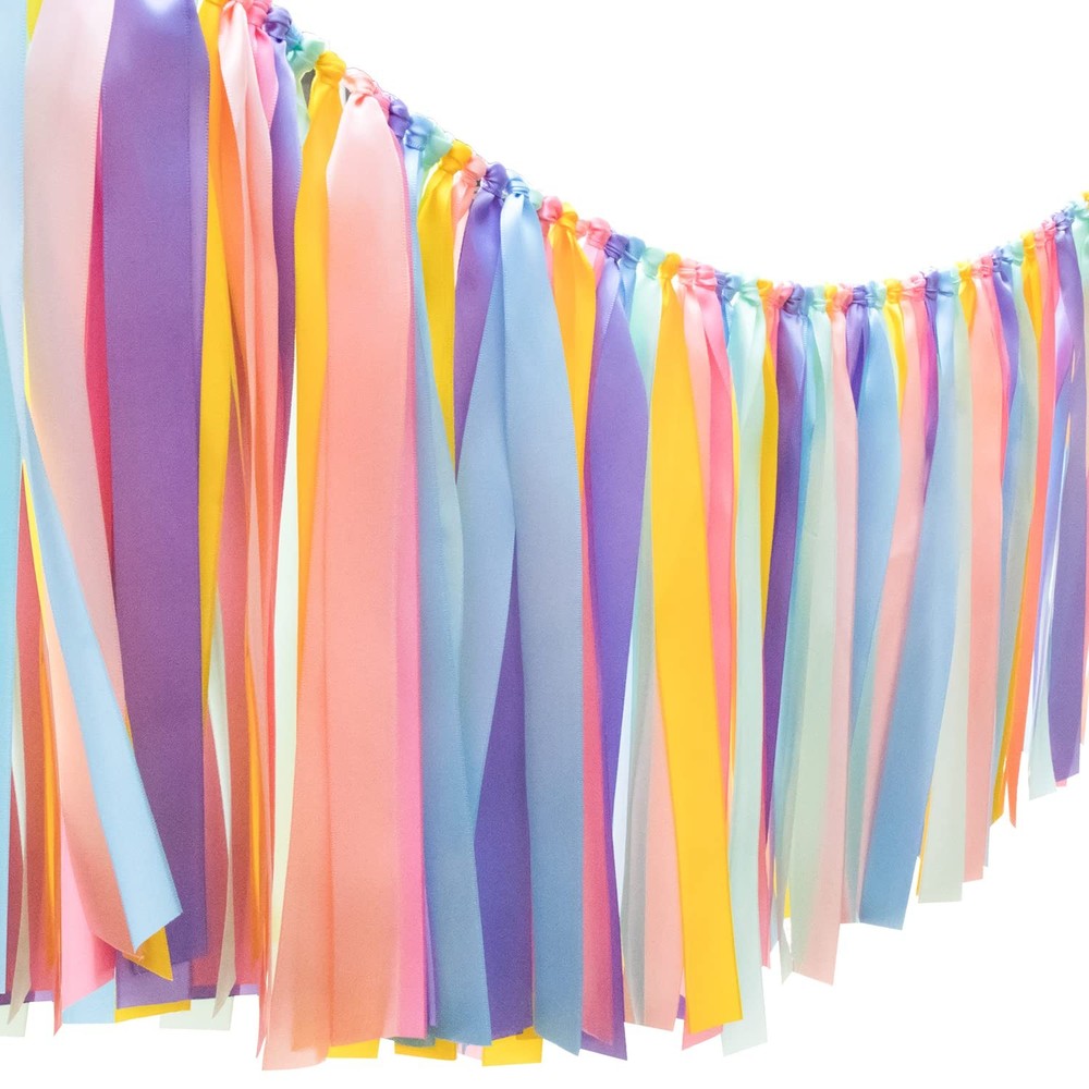 Pastel Rainbow Ribbon Tassel Garland Colorful Fabric Banner